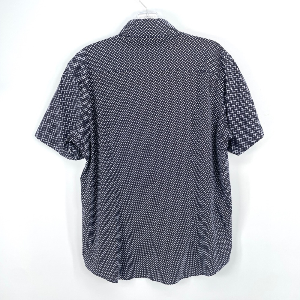 Butter Cloth Short Sleeve Button Down Shirt Mens L Navy Blue‎ White Geometric - Picture 5 of 8